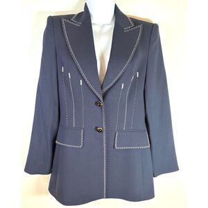 ESCADA Navy Blue Blazer w Contrast Topstitch Size M